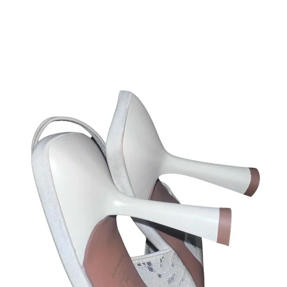 ASOS DESIGN Sunrise Bow Slingback Mid Heel Shoes – Size 11 Ivory Lace - Picture 6 of 16